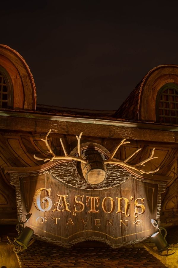 Gaston's Tavern sign from the restaurant at Magic Kingdom