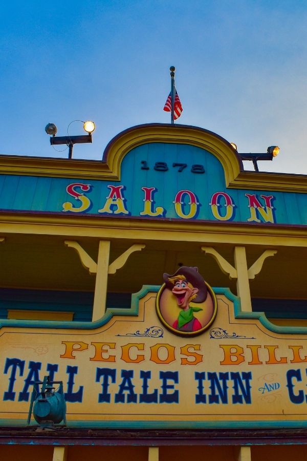 Pecos Bill Tall Tale Inn and Cafe sign at Magic Kingdom