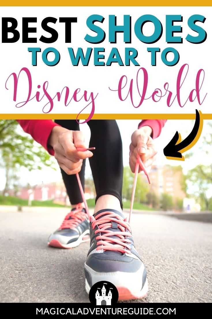 a woman lacing up her sneakers, with an overlay that reads, "Best Shoes to Wear to Disney World."