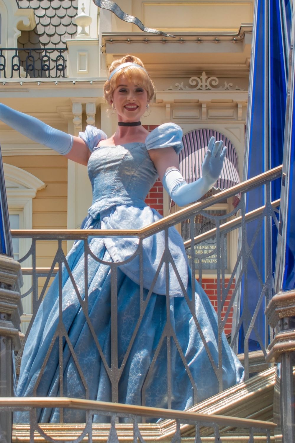 Cinderella, a Disney Princess, on a parade float at Walt Disney World