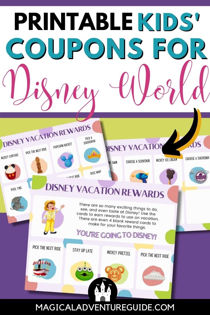 mockup image showing all three pages of the printable Disney vacation coupons for kids
