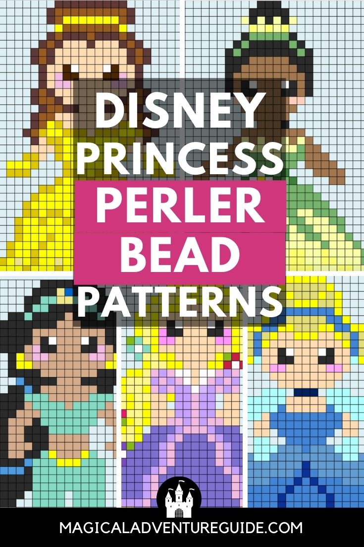collage image featuring the Disney Princess Perler bead patterns