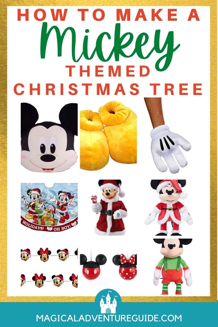 collage image featuring various products for a Mickey Mouse Christmas tree