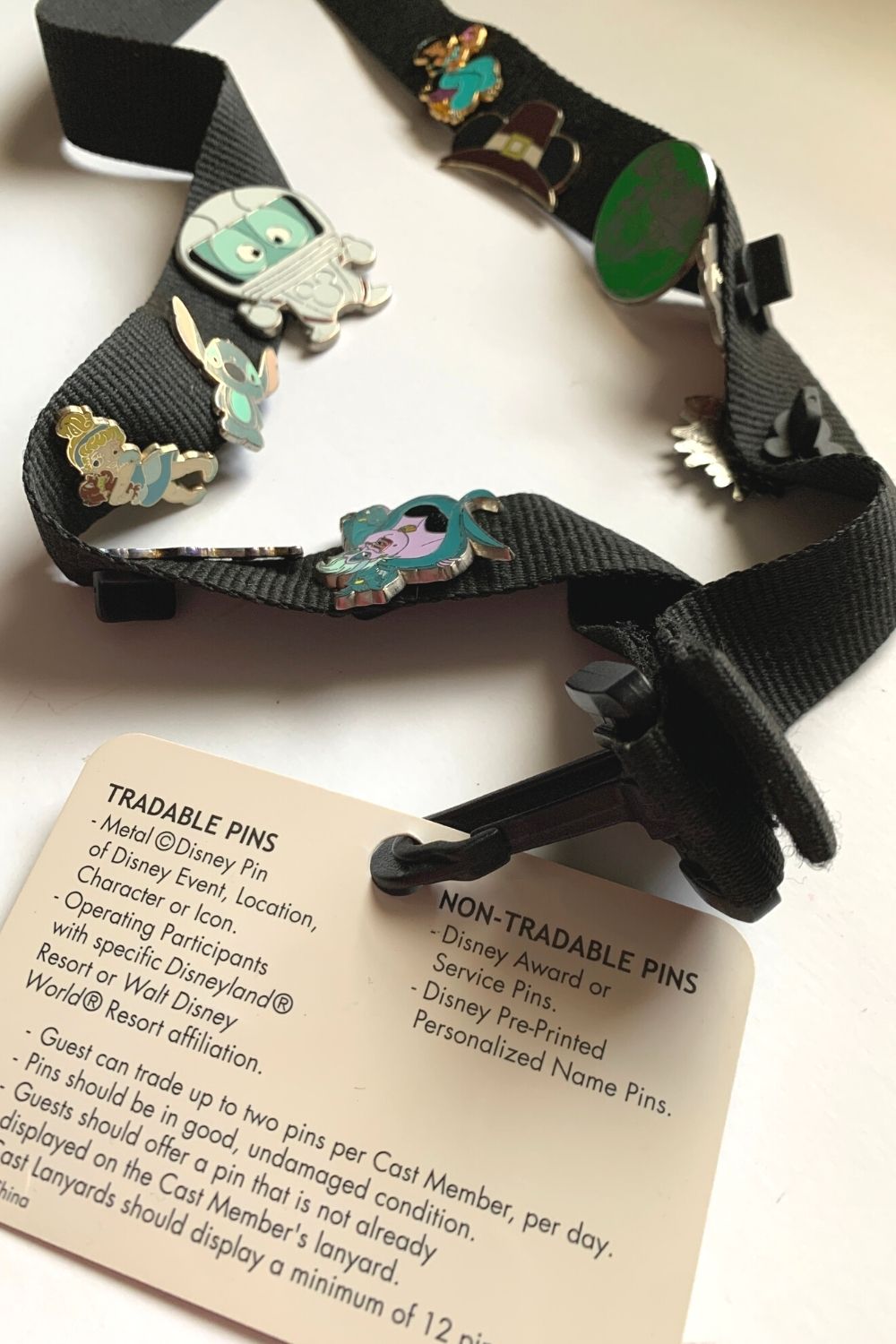 lanyard with cast member guidelines for pin trading at disney world