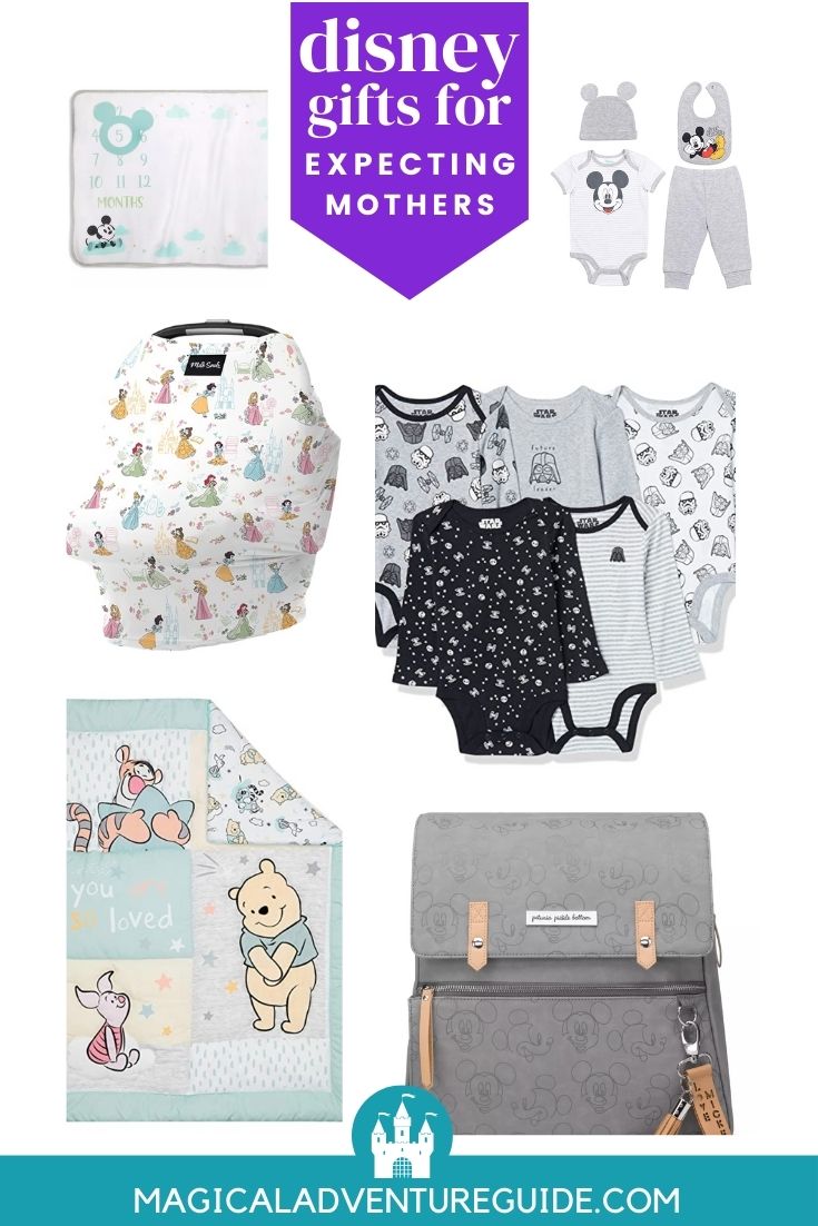 collage image of various Disney gifts for expecting mothers