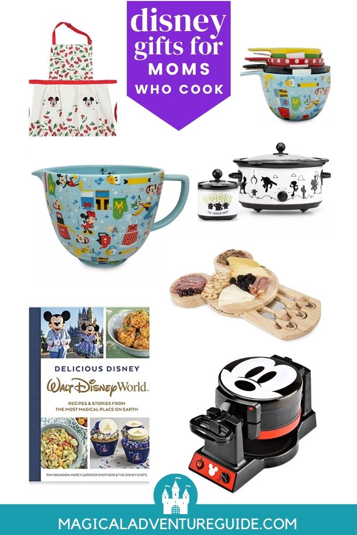 collage image featuring various Disney themed kitchen goods for the mom who loves to cook