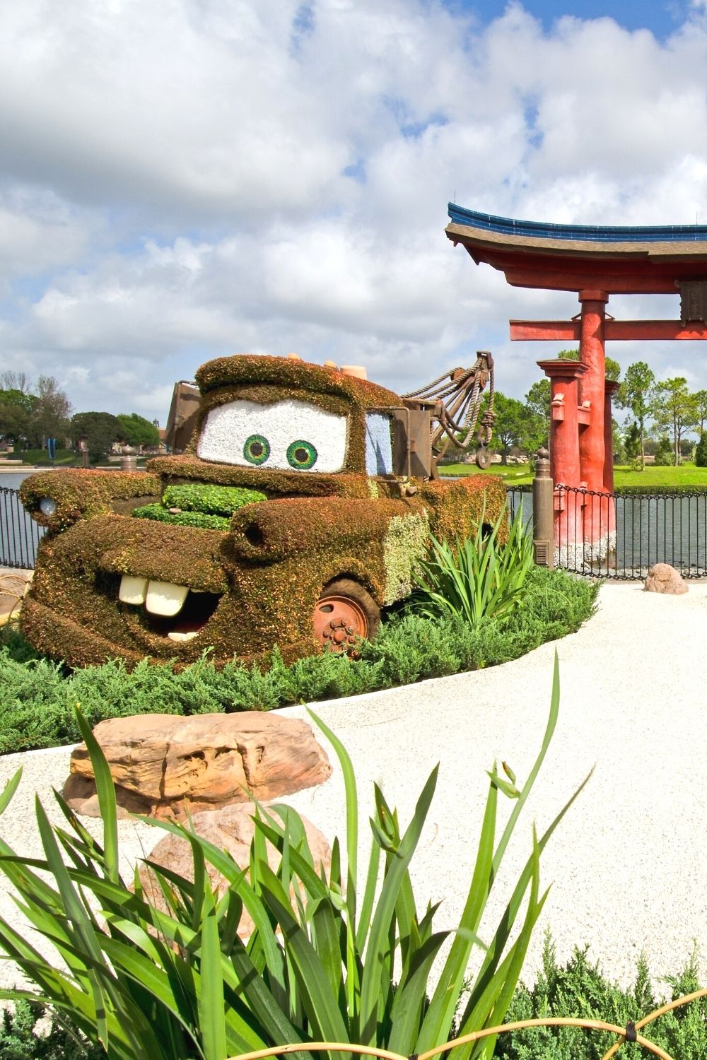 A topiary of Cars character Mater is on display at Epcot in Disney World