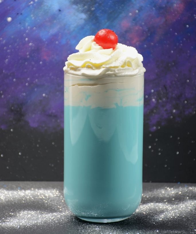 a glass of homemade Star Wars blue milk