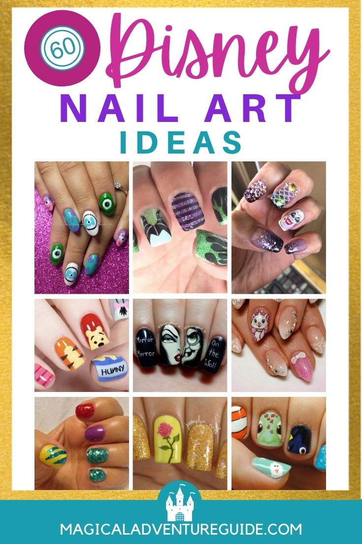 collage image featuring various Disney nail designs. An overlay reads, "60 Disney Nail Art Ideas"
