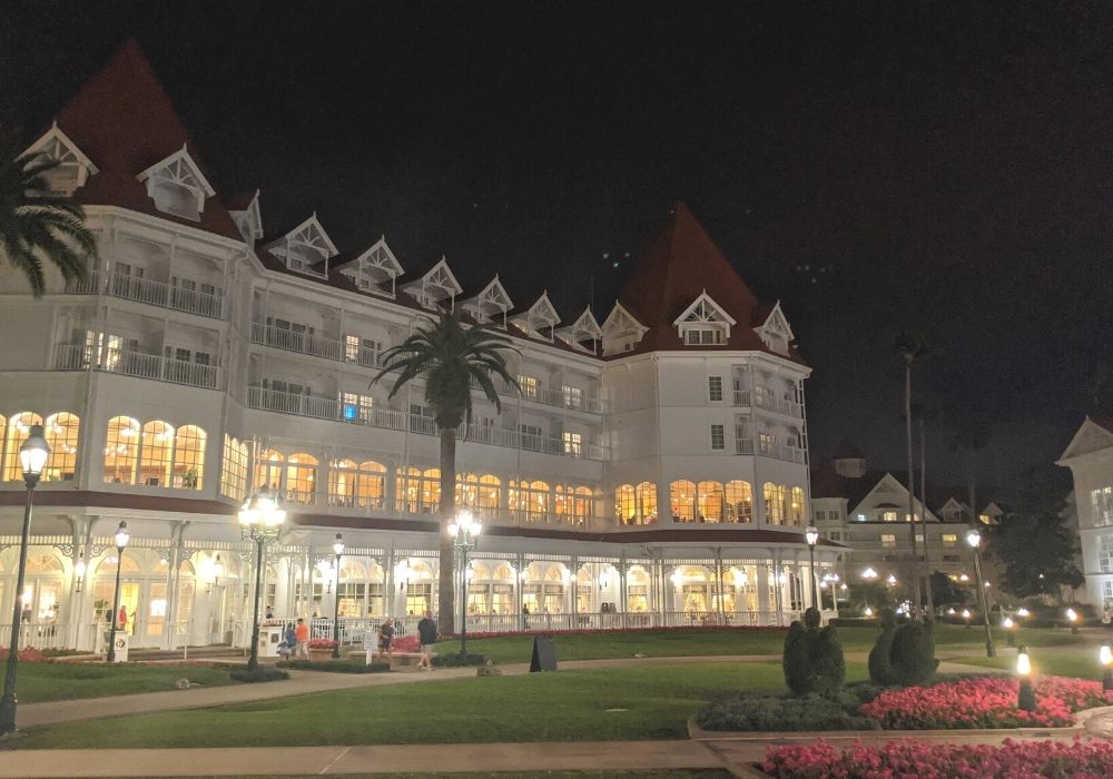exterior of Disney's Grand Floridian Resort, which is a hotel on the monorail route