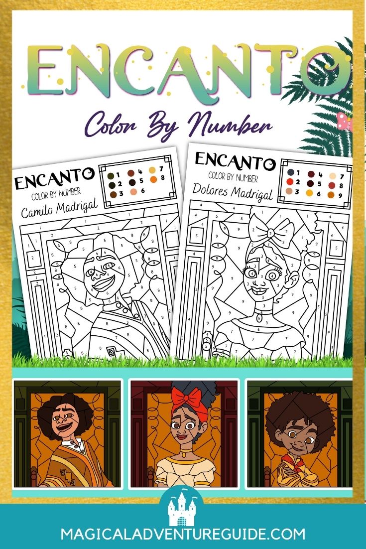 image showing different Encanto color-by-number pages available for download