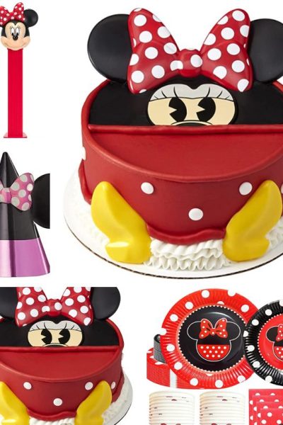 collage image featuring five different Minnie Mouse ideas for a party