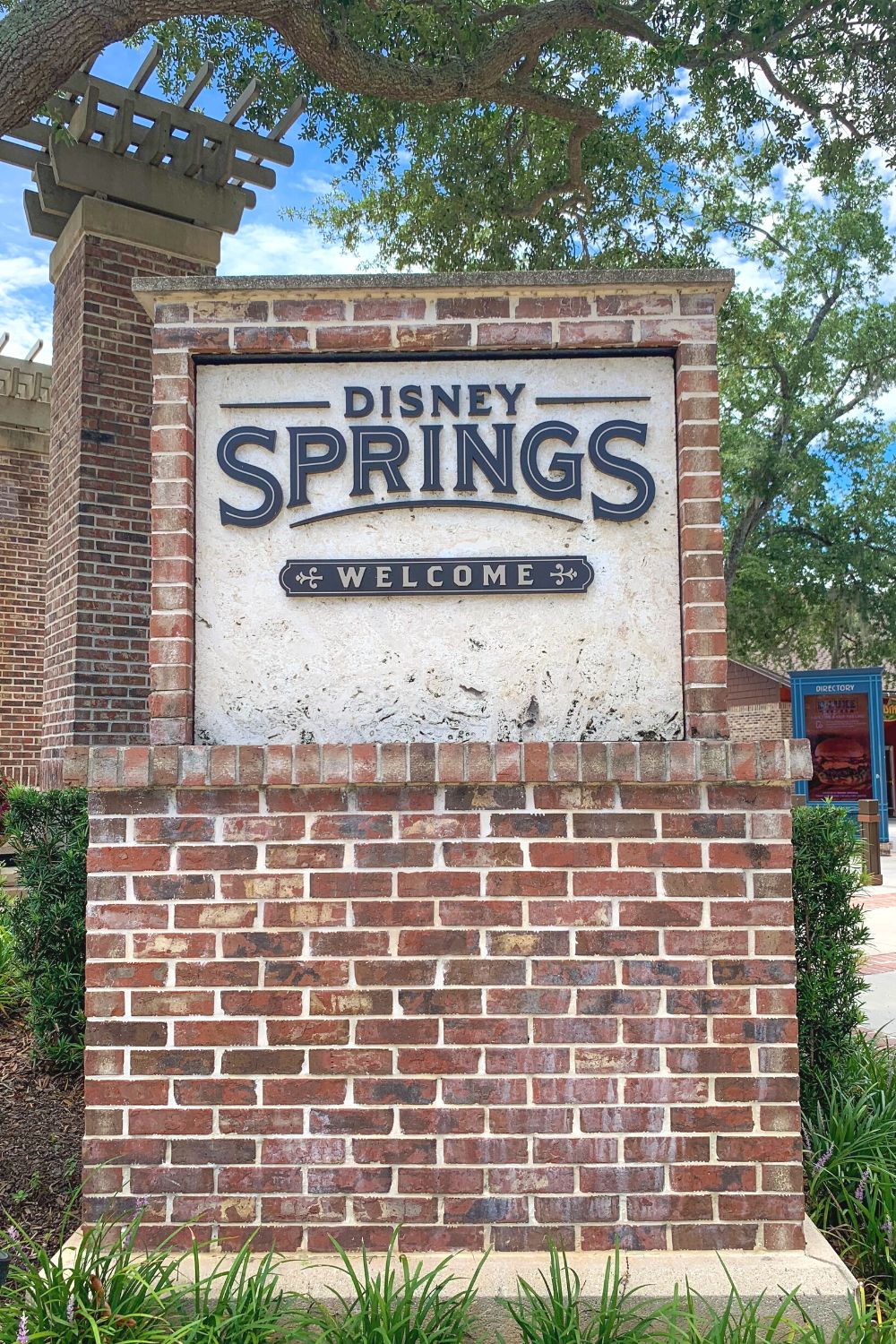 the welcome sign at Disney Springs