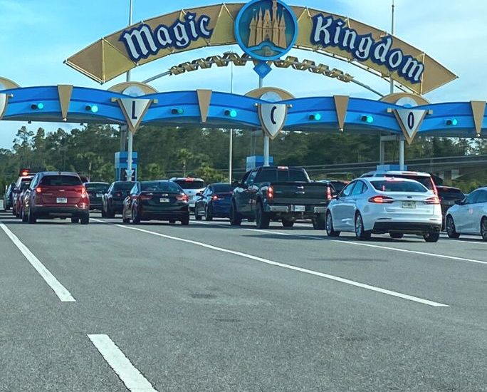 entrance to Magic Kingdom parking lot at Disney World