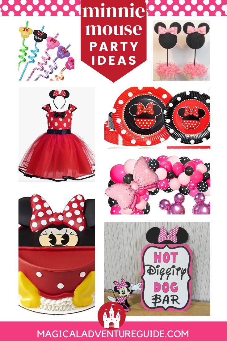 collage image featuring various Minnie Mouse party ideas