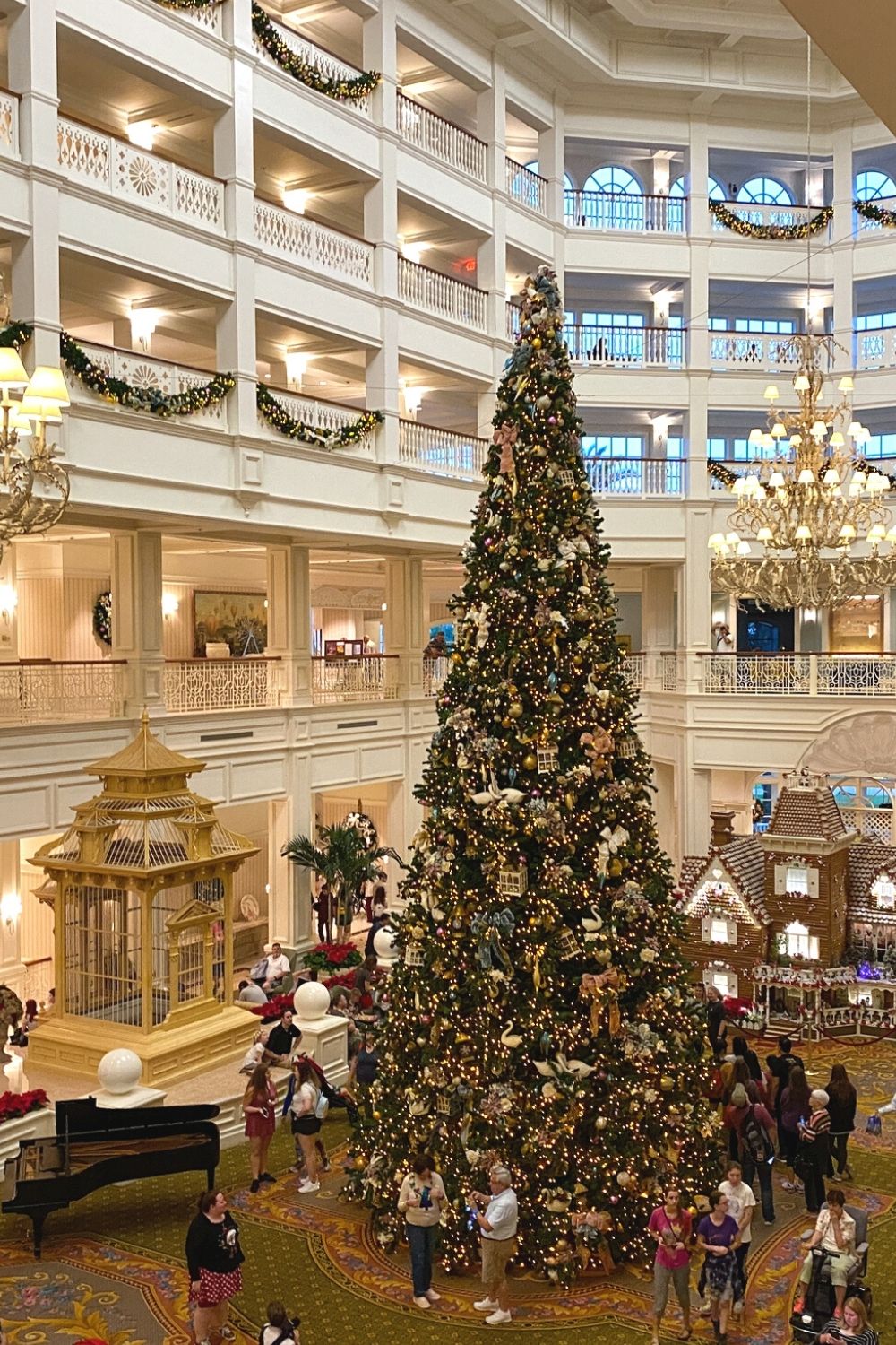 interior of the Grand Floridian Resort at Christmas time