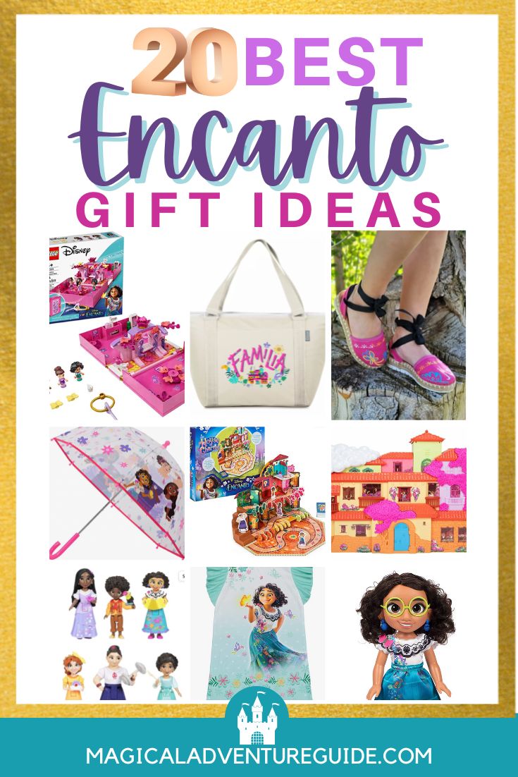 collage featuring various Encanto gift ideas for kids and adults
