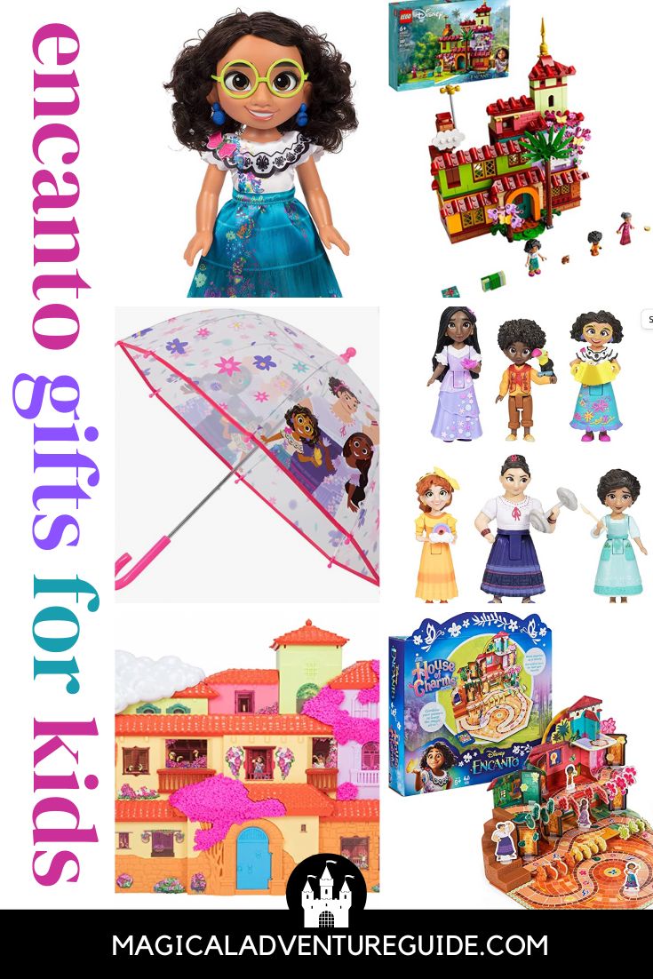 collage featuring images of Encanto themed gift ideas for kids