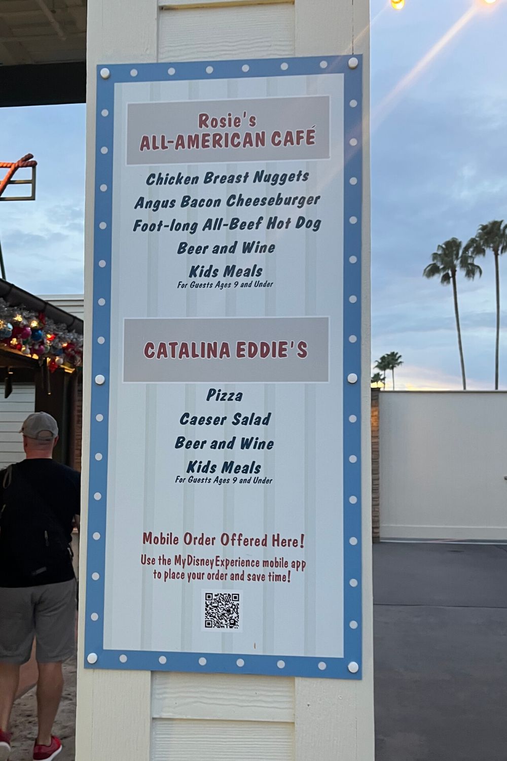 Menu sign for Rosie's All-American Cafe, where you can order a hot dog or cheeseburger without the bun as a keto food option