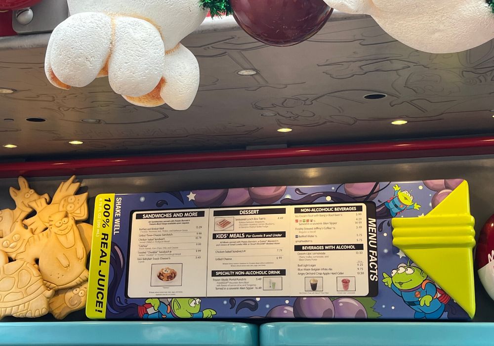 menu sign at Woody's Lunch Box restaurant in Disney's Hollywood Studios