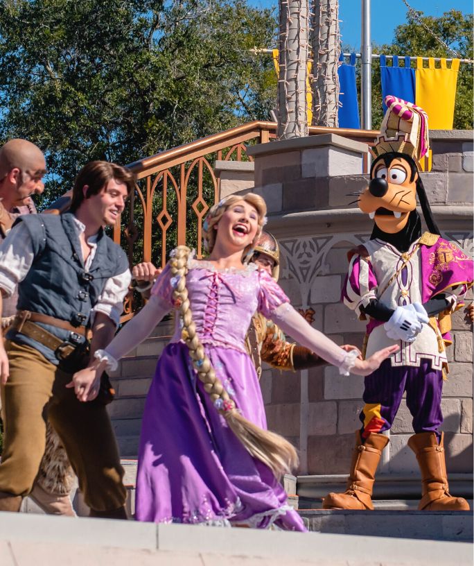Rapunzel sings during a live show at Disney World in Magic Kingdom