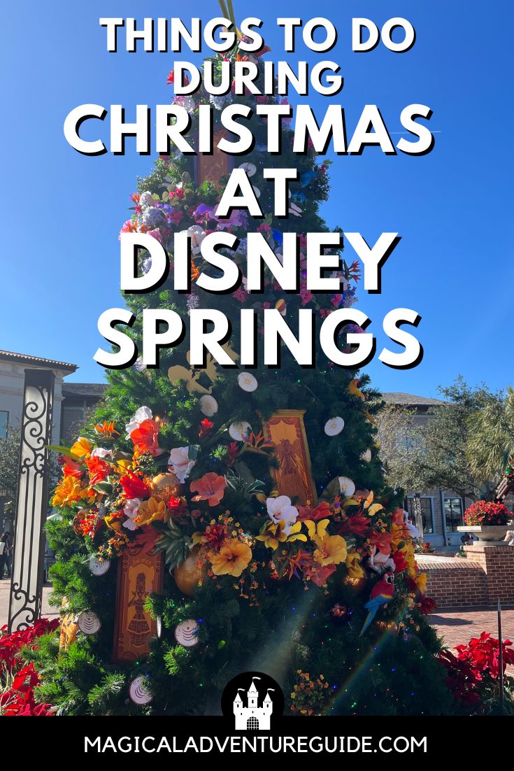 a Christmas tree at Disney Springs, decorated in the theme of Encanto, as part of the Christmas Tree Stroll