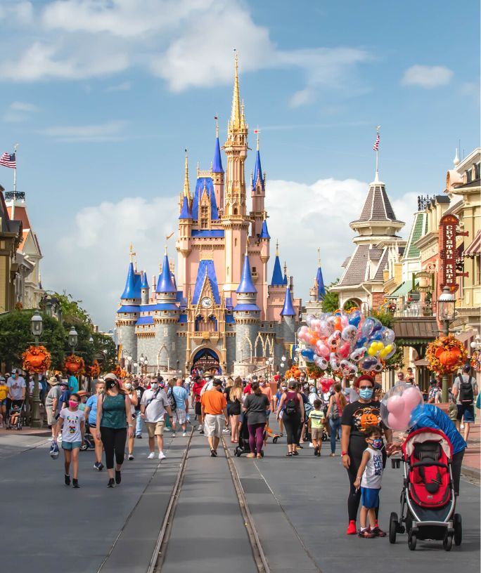 Guests walking at Disney World on Main Street USA