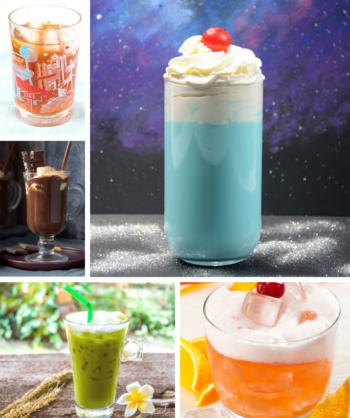 collage image of five different non-alcoholic Star Wars drinks