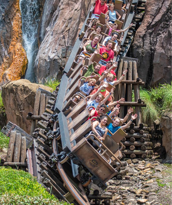 guests ride the Expedition Everest rollercoaster at Disney World's Animal Kingdom
